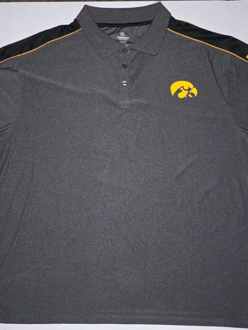 Colosseum Mens Gray and Black Iowa Hawkeyes Short Sleeve Polo Size 2XL
